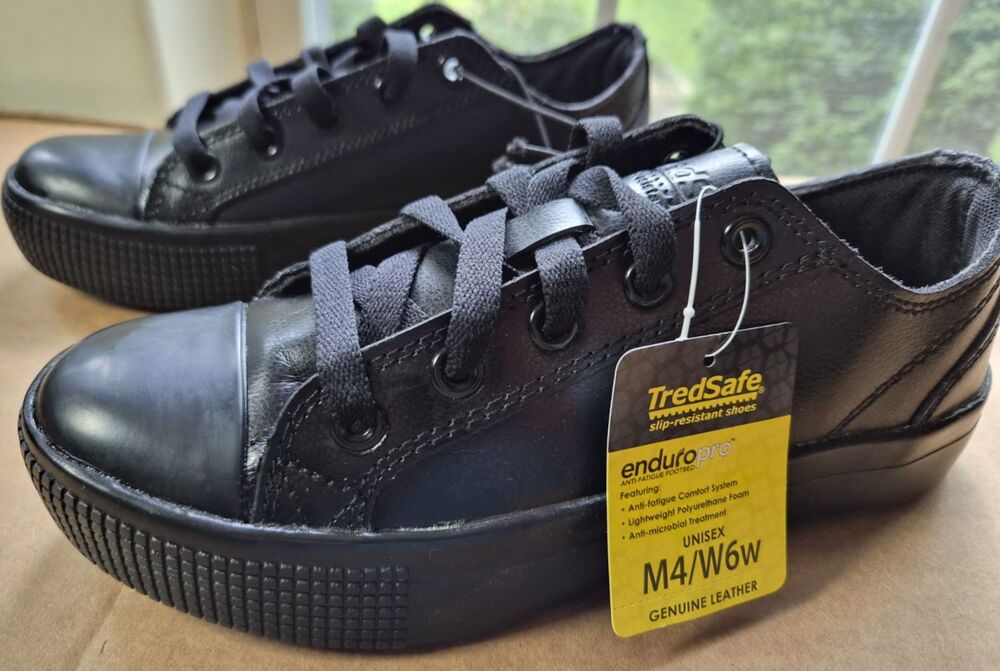 TredSafe Enduro Pro Slip Resistant Work Shoes Mens 4 Womens 6 Black Leather NWT